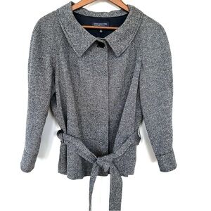 Jones New York Gray Belted Blazer, 3/4 Raglan Sleeves, Wool Blend, Lined, Petite
